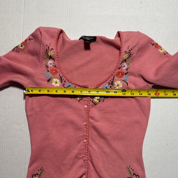 BETSEY JOHNSON Y2K Black Label Pink Floral Embroidered Scoop Neck Cardigan M - Picture 9 of 14
